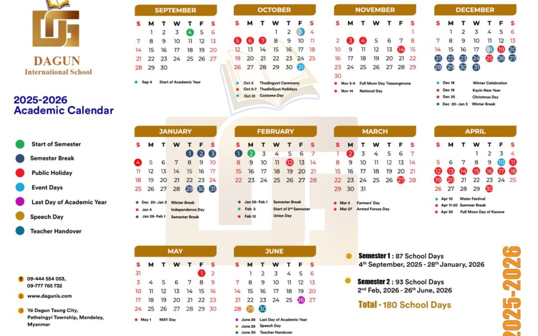 Dagun International School 2025-2026 Calendar
